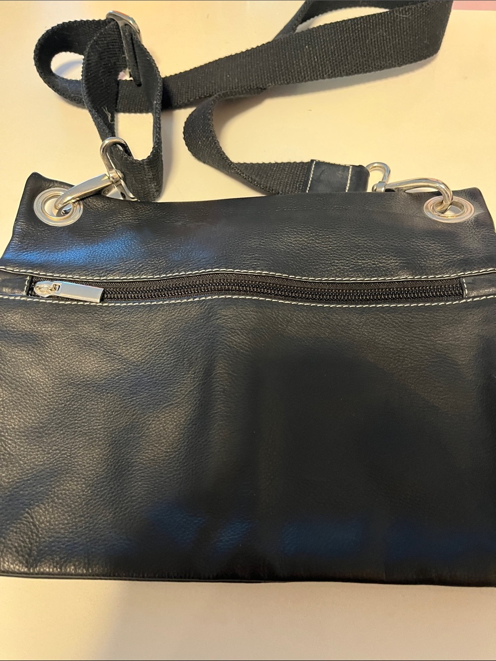 Black Leather Crossbody Bag with Dual Front Pockets - Picture 2 of 2